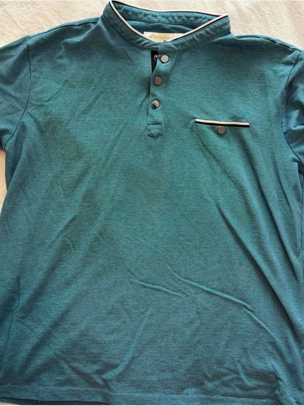 Scott James Men's Teal Henley Polo Shirt with Contrast Trim